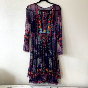 Johnny Was Biya beautiful brand new shear flowing embroidered dress